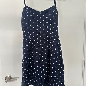 Hollister Open-Back Linen-Blend Mini Dress in Navy Blue Dot